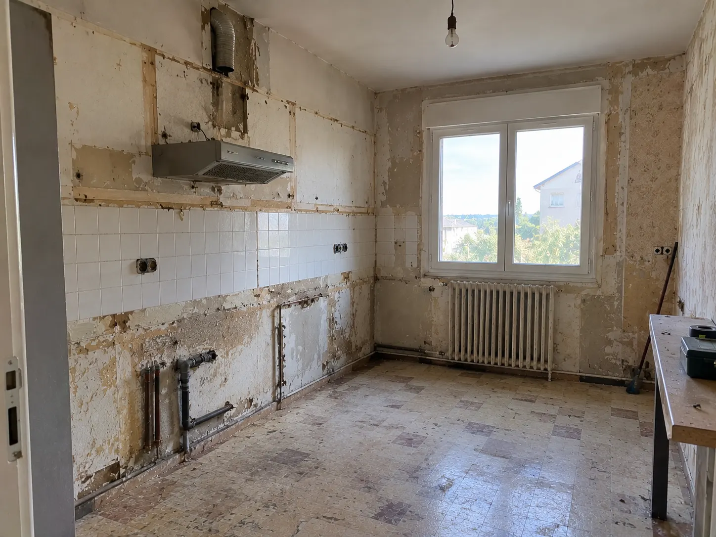 Cuisine vert sauge : avant travaux