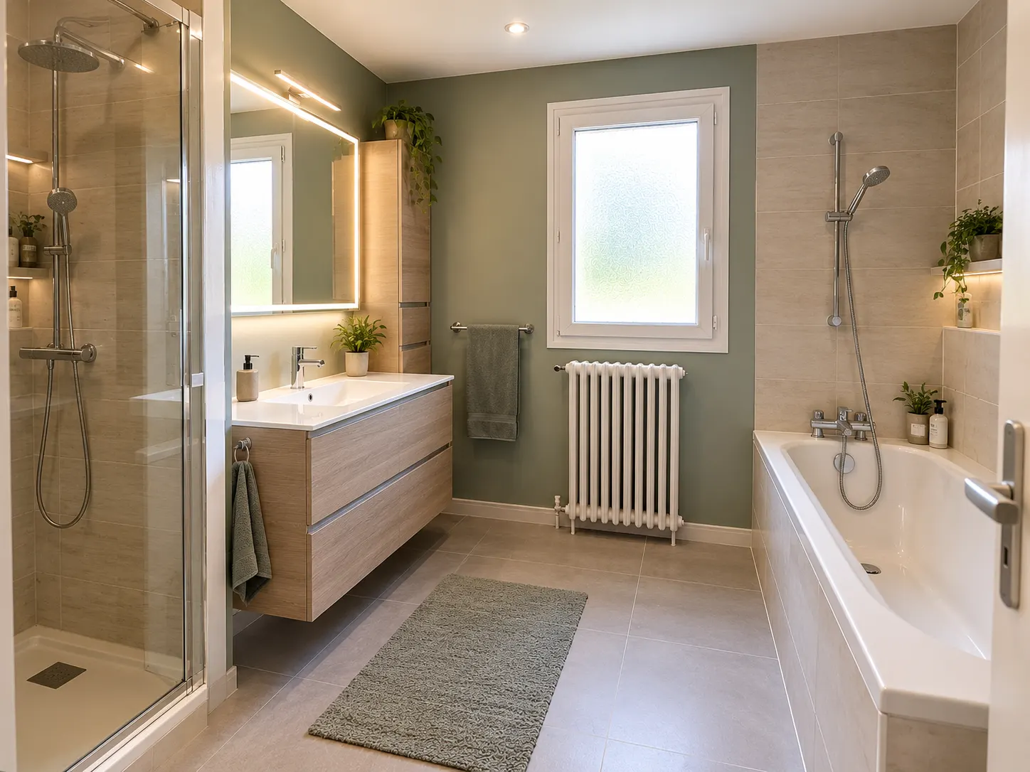 Salle de bain avec douche et baignoire : après travaux BT QUALIT